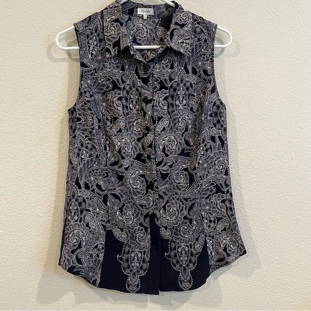 Marabelle size small made in the USA paisley print navy white tank top
